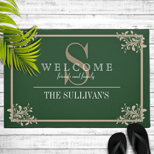 Corner Floral Flourish Lijst - Aangepast monogram Deurmat