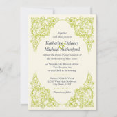 Corner Flourish Wedding Invitation (Chartreuse) Kaart (Achterkant)