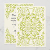 Corner Flourish Wedding Invitation (Chartreuse) Kaart (Voorkant / Achterkant)
