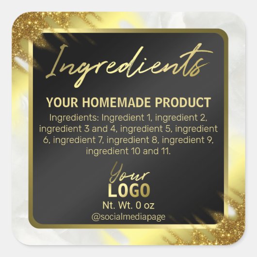 Corner Glitter Black en Gold Ingredient Labels (Voorkant)