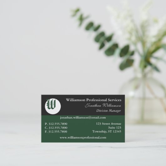 Corner Monogram Green Visitekaartjes (Staand voorkant)
