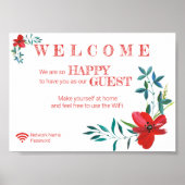Corner Red Flowers Welcome Guest Wifi Password Poster (Voorkant)