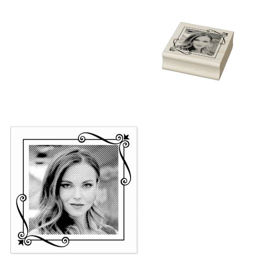 Corner Swirls Square Lijst aangepaste foto Rubberstempel (Gestempeld)