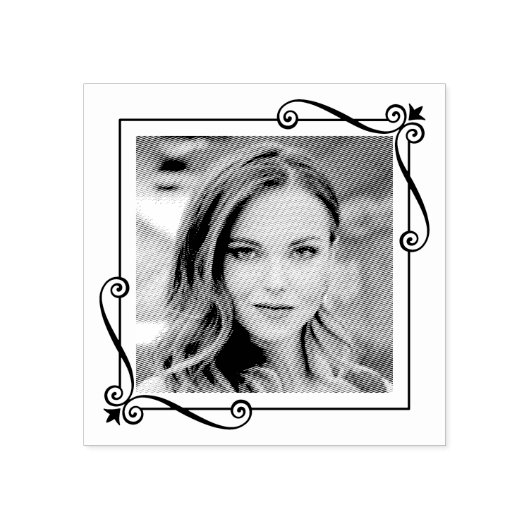 Corner Swirls Square Lijst aangepaste foto Rubberstempel (Afrduk)