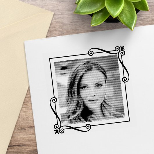 Corner Swirls Square Lijst aangepaste foto Rubberstempel