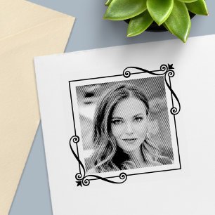 Corner Swirls Square Lijst aangepaste foto Zelfinktende Stempel