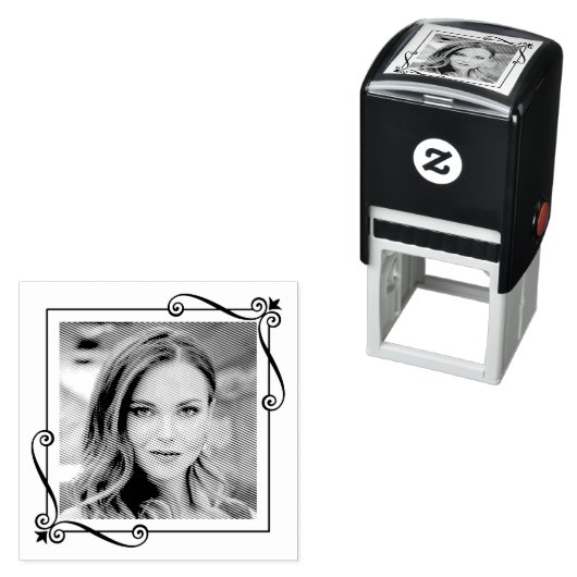 Corner Swirls Square Lijst aangepaste foto Zelfinktende Stempel (In situ)