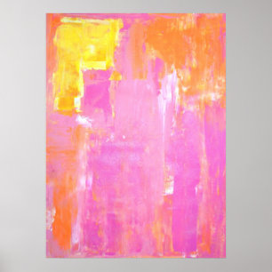 "Cornered" roze en Oranje Abstracte kunst Poster