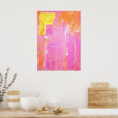 "Cornered" roze en Oranje Abstracte kunst Poster (Keuken)