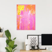 "Cornered" roze en Oranje Abstracte kunst Poster (Thuiskantoor)