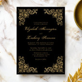 Corners Black Gold Wedding Invitation Kaart