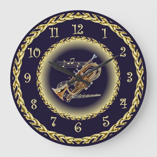 Cornet ~ Musical Scroll ~ Gold/Navy Blue ~ Grote Klok (Voorkant)