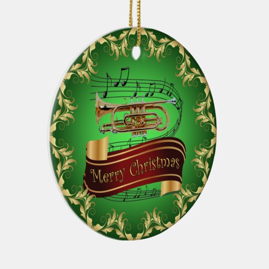 Cornet ~ Musical Scroll ~ Merry Kerst~ * ~ Keramisch Ornament (Rechts)