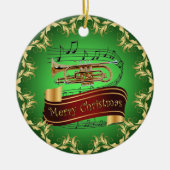 Cornet ~ Musical Scroll ~ Merry Kerst~ * ~ Keramisch Ornament (Voorkant)