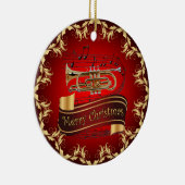 Cornet ~ Musical Scroll ~ Merry Kerst~ * ~ Keramisch Ornament (Rechts)