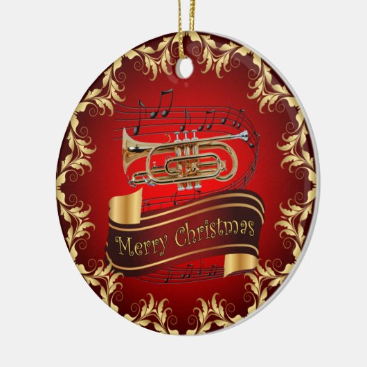 Cornet ~ Musical Scroll ~ Merry Kerst~ * ~ Keramisch Ornament (Links)