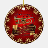 Cornet ~ Musical Scroll ~ Merry Kerst~ * ~ Keramisch Ornament (Achterkant)