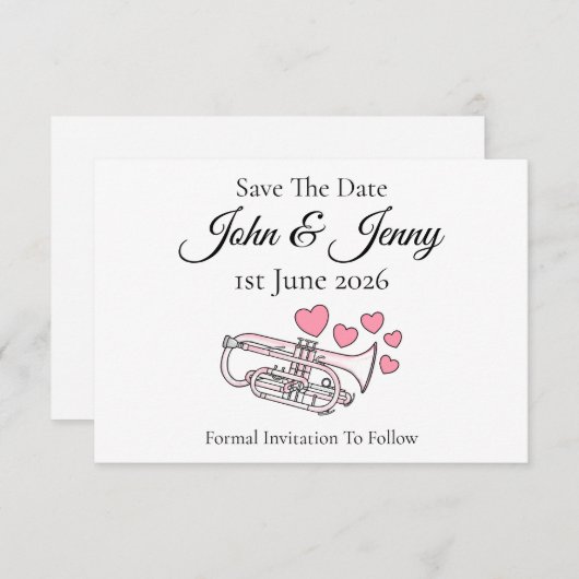 Cornet Musician Wedding Bewaar de datum (Voorkant / Achterkant)