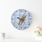 Cornet ~ Rollend blad Muziek ~ Blue Tint Backgroun Grote Klok (Huis)