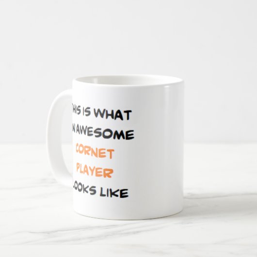 cornetspeler, geweldige koffiemok (Voorkant links)