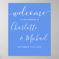 Cornflower Blauw Modern Wedding Welkomstbord
