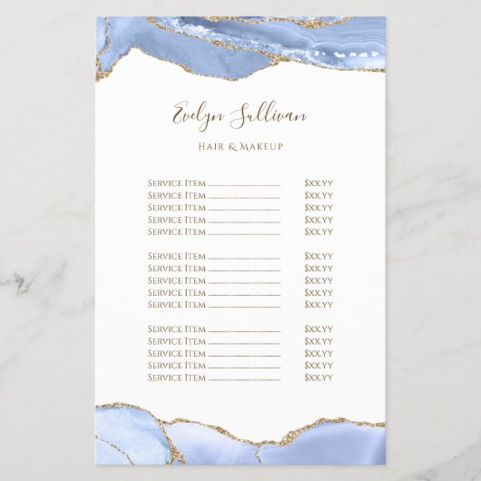 Cornflower blauwe agaat prijslijst flyer (Voorkant)