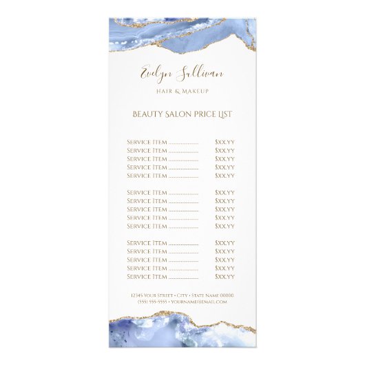 Cornflower blauwe agaat prijslijst rack kaart (Voorkant)