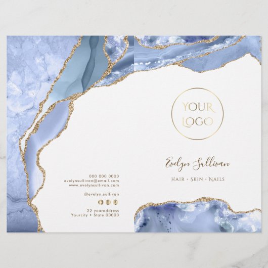 Cornflower blauwe agaat service menu brochure (Voorkant)