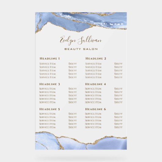 Cornflower Blue Agaat prijslijst Acryl Bord (Voorkant)