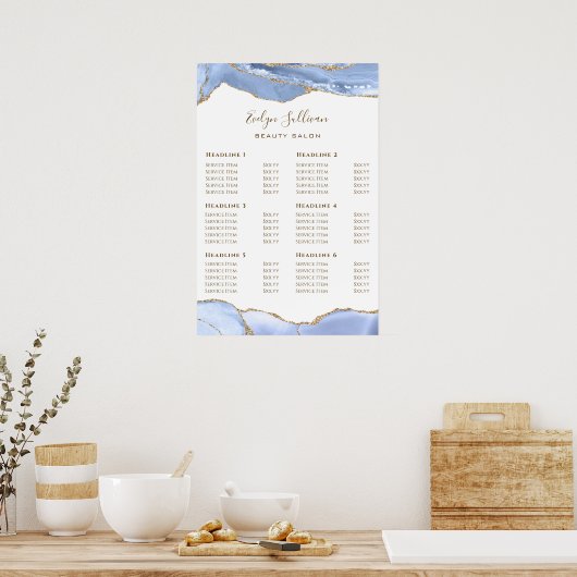 Cornflower Blue Agaat prijslijst Poster (Keuken)