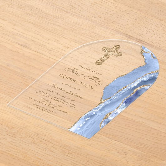 Cornflower Blue Agate First Communion Acryl Uitnodigingen (Laagn)