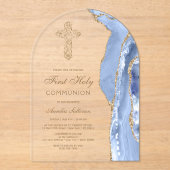 Cornflower Blue Agate First Communion Acryl Uitnodigingen (Voorkant)