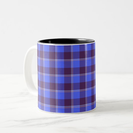 Cornflower Blue and Livid Brown Plaid Tweekleurige Koffiemok (Voorkant links)