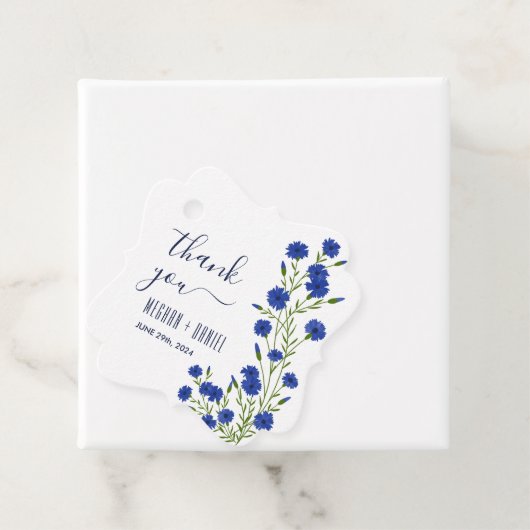 Cornflower Blue Botanical Wedding  Bedankjes Labels (In situ)