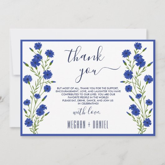 Cornflower Blue Botanical Wedding Bedankt Kaart (Voorkant)