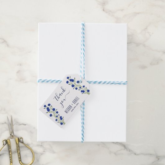 Cornflower Blue Botanical Wedding Cadeaulabel (Met Touw)