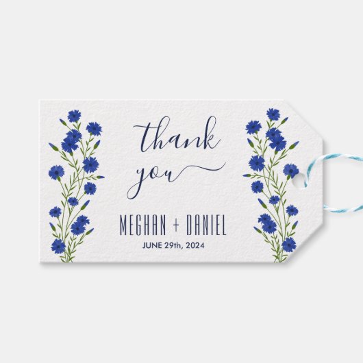 Cornflower Blue Botanical Wedding Cadeaulabel (Voorkant (Horizontaal))