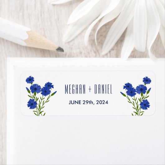 Cornflower Blue Botanical Wedding Etiket (Insitu)