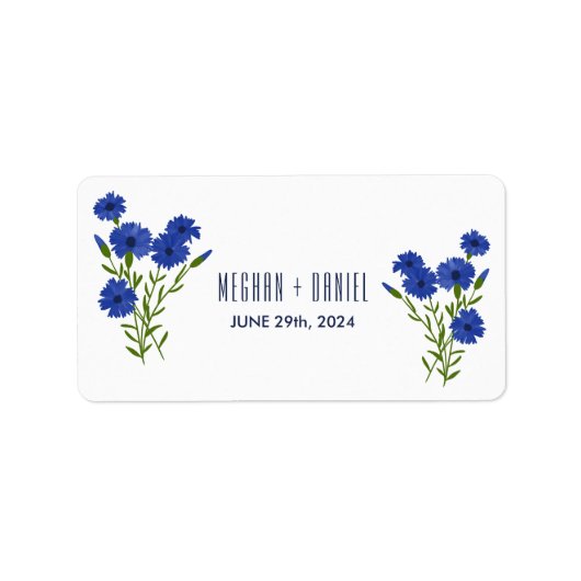 Cornflower Blue Botanical Wedding Etiket (Voorkant)