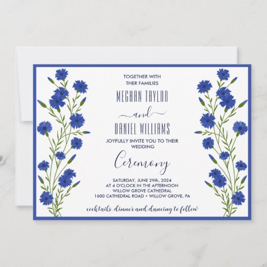 Cornflower Blue Botanical Wedding Kaart (Voorkant)