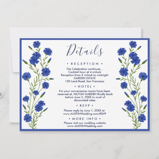 Cornflower Blue Botanical Wedding Kaart (Achterkant)