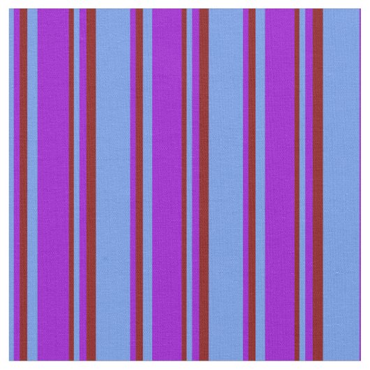 Cornflower Blue, Donkerviolet en maroon Stripes Stof (Close Up)