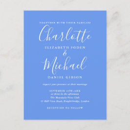 Cornflower Blue Elegant Modern Script Wedding Uitnodiging Briefkaart