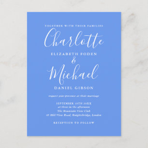 Cornflower Blue Elegant Modern Script Wedding Uitnodiging Briefkaart