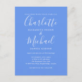 Cornflower Blue Elegant Modern Script Wedding Uitnodiging Briefkaart (Voorkant)