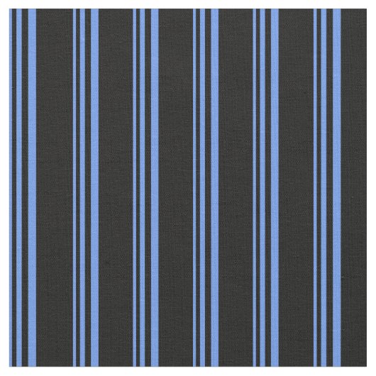 Cornflower Blue en Black Stripes/Lines Pattern Stof (Close Up)