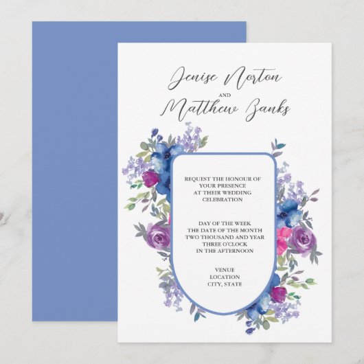 Cornflower Blue en White Wedding Invitation Kaart (Voorkant / Achterkant)