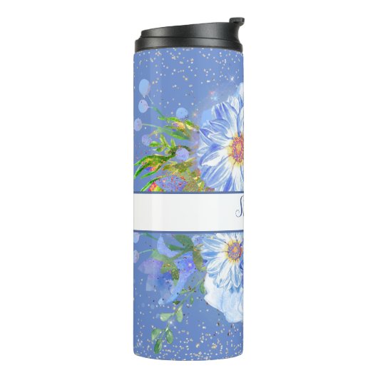 Cornflower Blue Floral, gepersonaliseerd Thermosbeker (Gedraaid links)