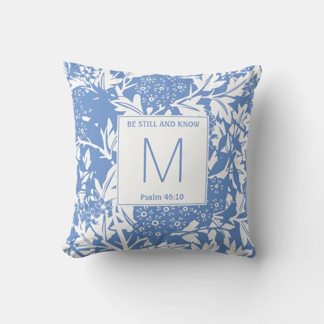 Cornflower Blue Floral Monogram Kussen (Voorkant)