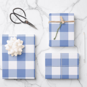Cornflower Blue Gingham Check Pset Inpakpapier Vel